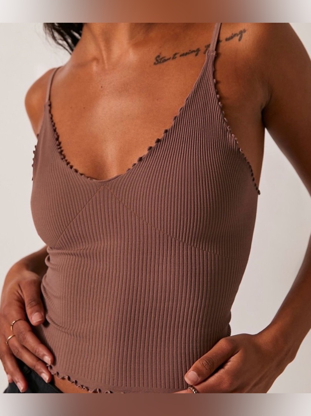 🤎FREE PEOPLE Intimates Easy To Love Ribbed Cami Mocha Brown - Size XS/S